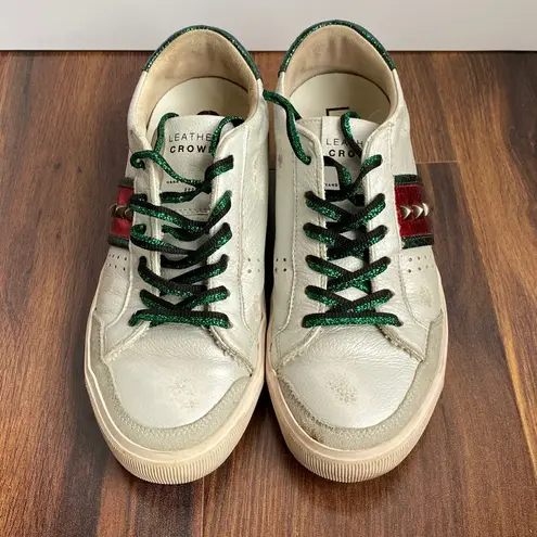 Leather Crown Distressed Low Studded Sneaker Glitter Green and Red Italy 2009 White Size 6