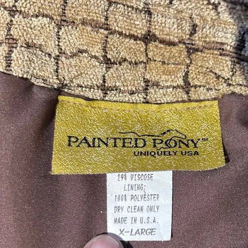 Painted Pony VTG Blazer Jacket Crocodile Tapestry Jacquard USA SZ XL Western Tan
