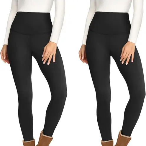 FLINXE Sz M Fleece Lined Black Tights High Waisted Thick Leggings Stretch Size M