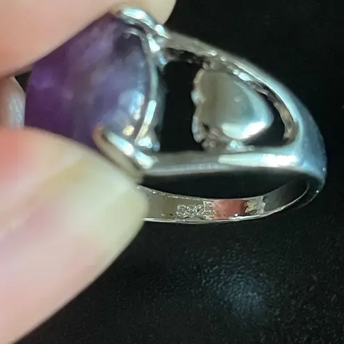Amethyst Purple S925 silver heart ring size 8
