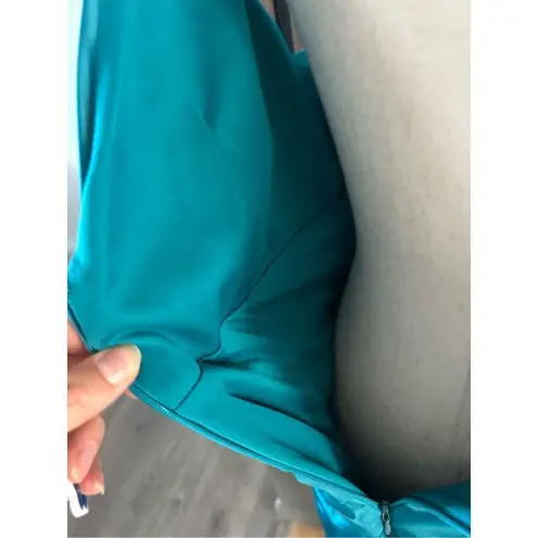 Suzi Chin teal green mother of the bride wedding dress size 14 sleeveless scrunc
