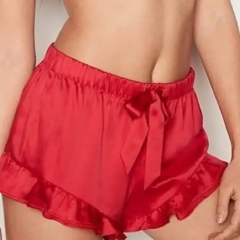 Victoria's Secret Like new Victoria’s secret red satin ruffle mini low rise sleep shorts 