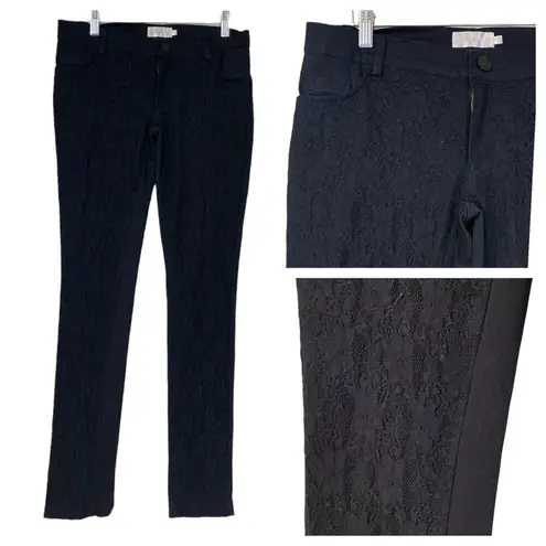 LA MIU Women's Black Lace Front Slim Fit Mid Rise Ankle Jeans Pants Size Medium