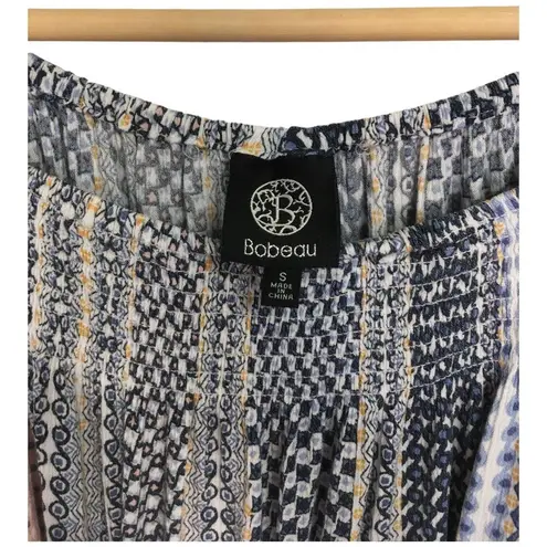 Bobeau Womens Size S Short Flutter Sleeve Flowy Top Geometric Print Blue