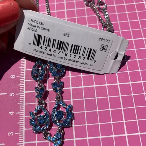 Givenchy $69 Blue Crystal Diamond paved silver Y-drop necklace 07N00139 NWT