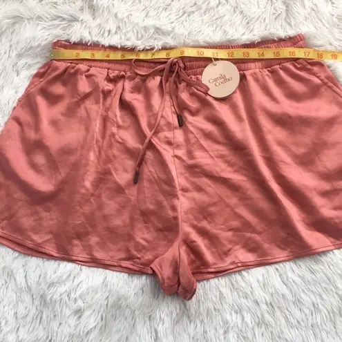 Camila Coelho Estella Lustrous Satin elastic waistband Short Rust/pink size XL