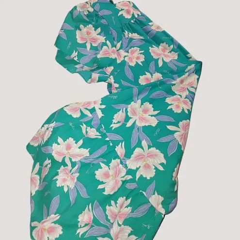 Jade Fashions Size Large Floral Hawaiian Dress Short Sleeve Hawaii Teal Pink