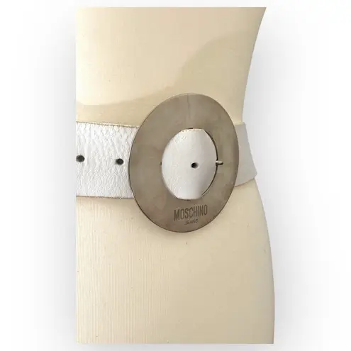 Moschino JEANS White Silver 90's Oversized Round Leather Belt