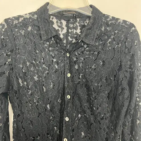 BCBGMAXAZRIA  Lace Black Button Down Top Size Medium