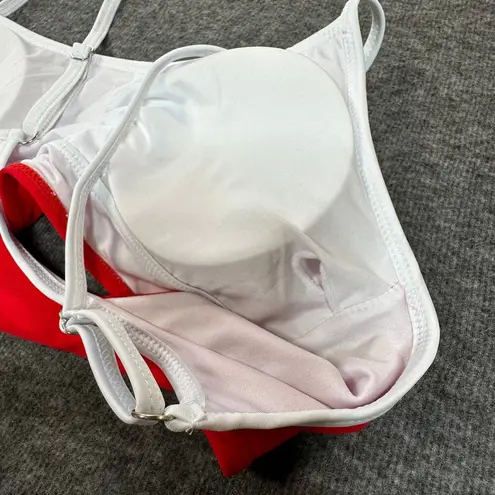 Unbranded Bikini Set Women Large Red with White Trim Bralette Two Piece Swimsuit