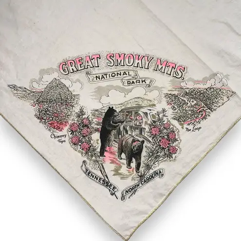 Vintage Great Smoky Mts National Park Souvenir Scarf Bandana Pale Pink