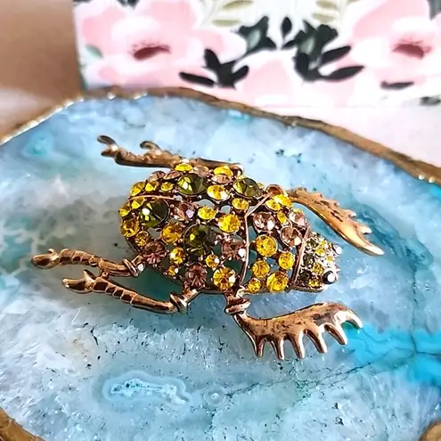 Antique Gold Finish Beetle Brooch Pin Yellow