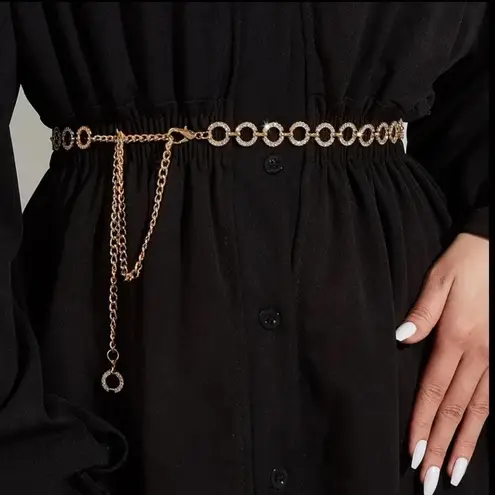 Elegant Gold Plated Rhinestone Waist Chain Belt Versatile Accessory Adjustable