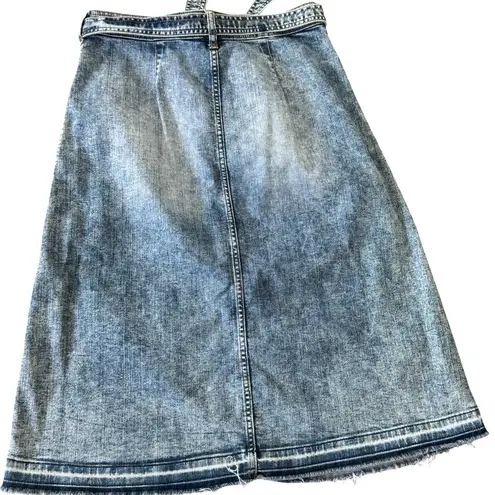 Belle Sky Belle & Sky Denim Zip Front Raw Hem Vintage Wash Midi A Line Skirt sz2