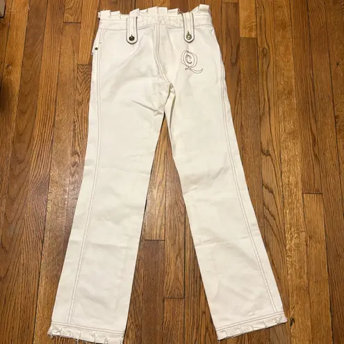Alexander McQueen NEW vintage y2K distressed ivory straight Leg Jeans size 40 IT