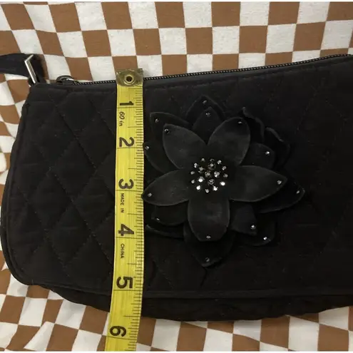 Vera Bradley Classic Black Microfiber Gigi Baguette Evening Purse With Flower