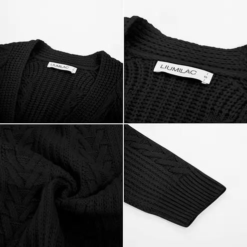 Crochet Cardigan Kimono Boho Long Sleeve Lightweight Soft Sweater Black Small