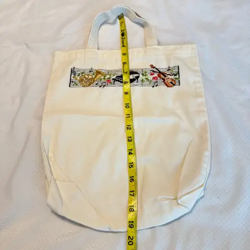 Music Themed Cross Stitch Needlepoint Small Tote Bag French Horn Piano Violin