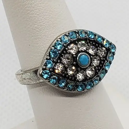 Blue & Silver Evil Eye Ring Blue