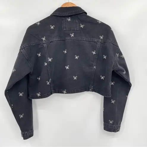Stoosh Vintage Denim Butterfly Cropped Jean Jacket Black Size Small Button Front