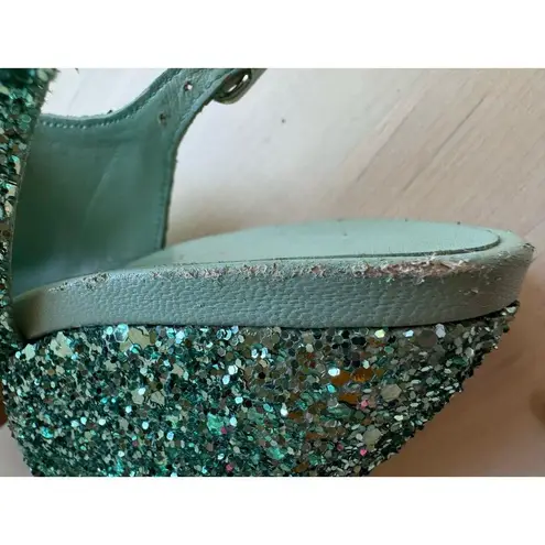 3.1 Phillip Lim turquoise glitter Party Platform Sandals size 35 / US 5