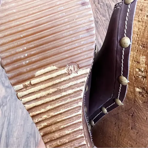 sbicca • Guthrie wedge sandal platform brown leather peep toe mule slide clog