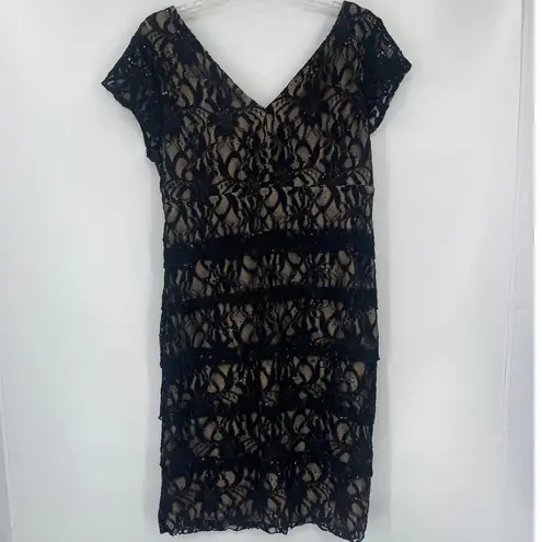 Scarlett Lace Bandage Dress Sz 16 Black Sequin Goth Bodycon Retro Glam Gatsby