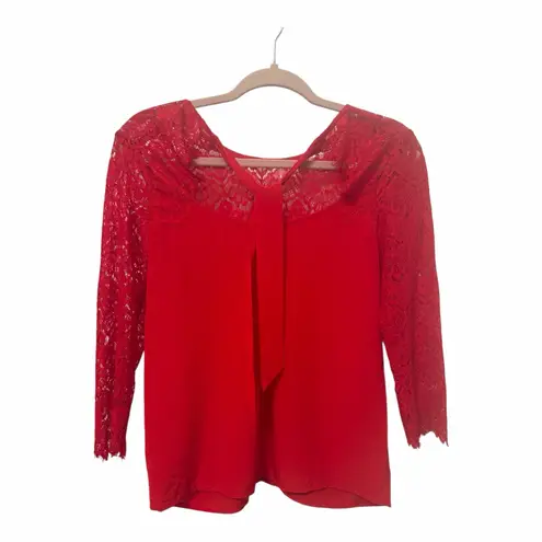 Sézane Sezane Adeline Top Blouse Red Silk Lace Sleeve size 34 XS Small