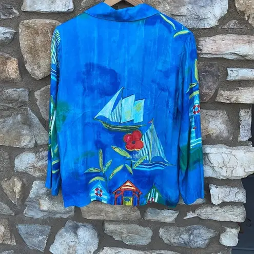 Vintage Peter Popovitch blue lightweight blazer sailboats size Medium/large