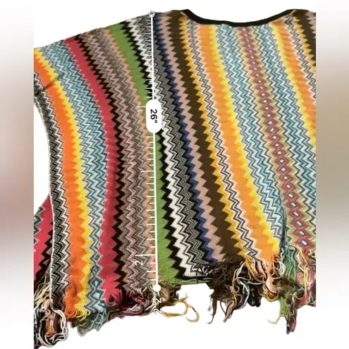 Missoni Multicolor Rainbow Chevron Fringe Pullover Poncho One Size NEW
