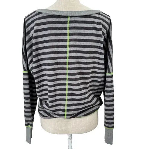 One Step Up Pullover Sweater Womens Size L Gray Black Striped Drop Shoulder Size L