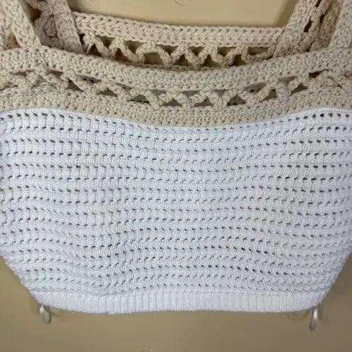 House of Harlow 1960 Knit Cloud Dancer Summer Sand Cotton Crop Crochet Tank SM Tan