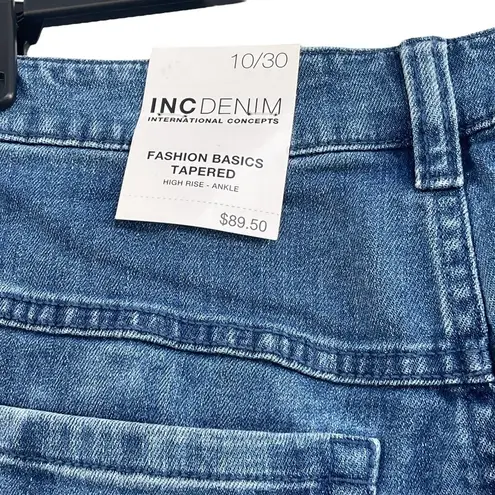 INC SZ 10/30 Tapered Cuffed Ankle Jeans High-Rise Stretch Medium Wash Indigo New