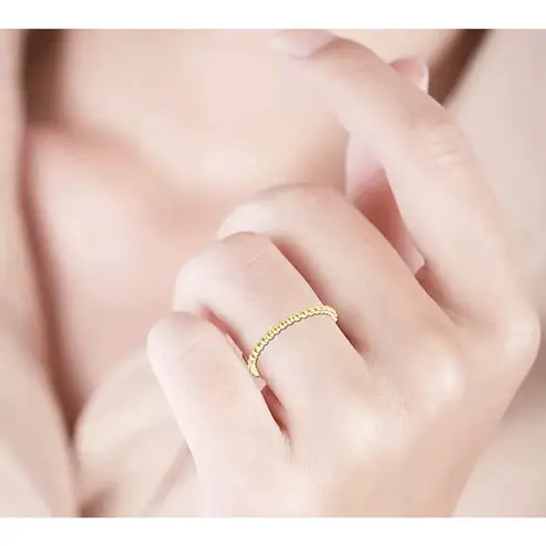 Boutique Dainty 14k Gold Plated S925 Stacking Bead‎ Ball Ring Size 5.5