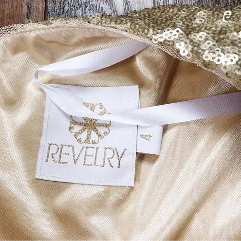 Revelry • Starla gown one shoulder Ivory Gold sequin floor length bridesmaid Size 4