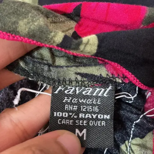 Hawaiian Halter Maxi Dress Red Hibiscus Black Tropical Summer Resort Size M