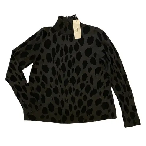 Akris Punto $695 NWT 4 Animal Dot Jacquard Sweater Wool Pullover Mock Neck Gray