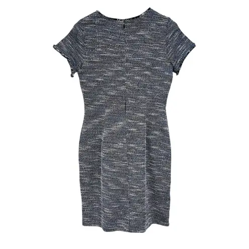 Loft  Tweed Blue Black White Fringe Sheath Career Dress Women's Size 6 NWT