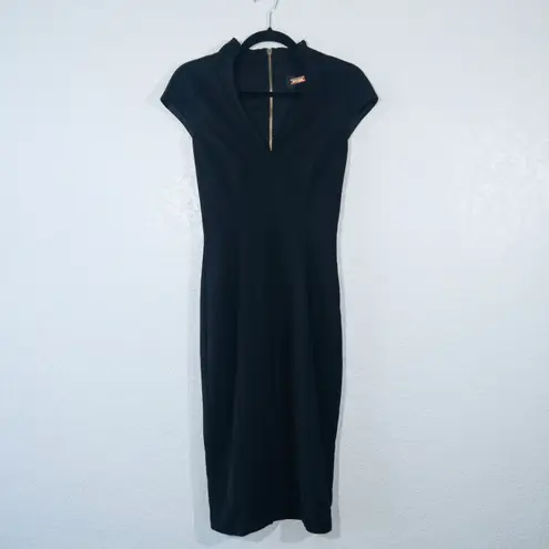 Alexia Admor Black Split Neck Shealth Midi Dress Size XS