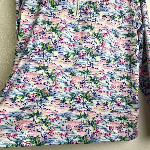 Stella Parker Pink Top Large Long Sleeve 1/4 Zip Floral UPF Golf Hiking Stretch Blue