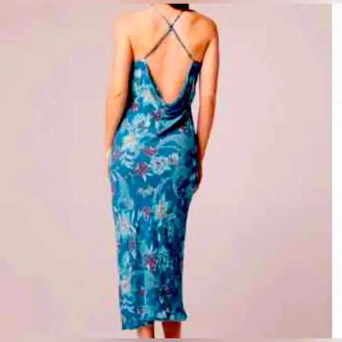 Band of the Free Band of Gypsies Audette Teal Flower Halter Dress NWT Blue Size L