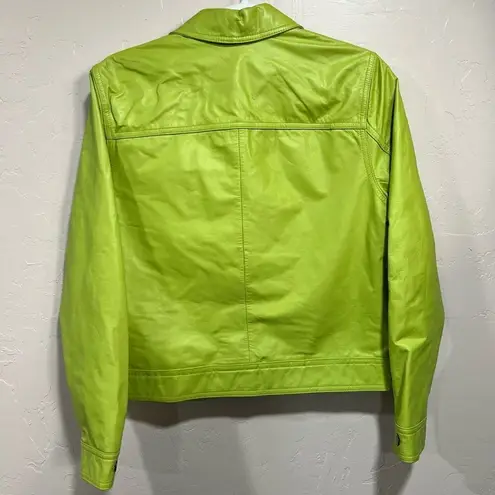 Nine West  Apple Lime Green 100% Leather Trucker Jacket Womens Size: 8