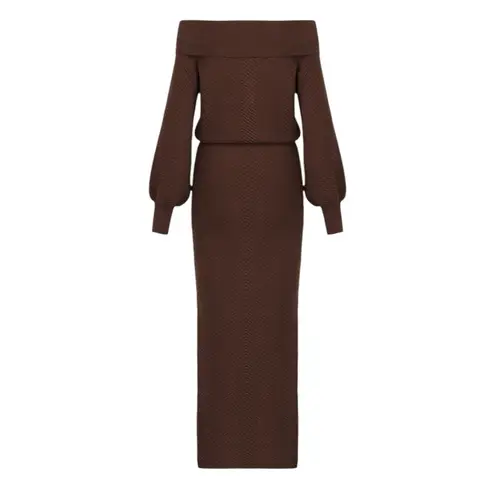 New! Favorite Daughter Irene Sweater Off the Shoulder Maxi Dress Brown Size XL
