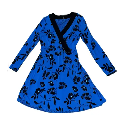 White House | Black Market  Blue Floral V Neck Dress Long Sleeve Size 8 No Belt