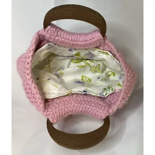 Crocheted Purse Cottage Coquette Pink Barbie Bella Handmade Cloth Floral Liner