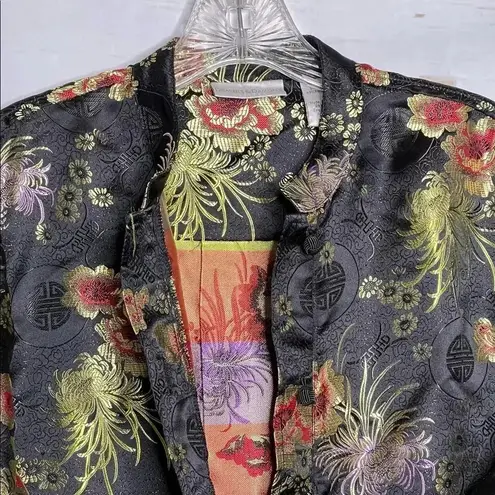 Draper's & Damo's Petite Floral Brocade Chinese Jacket Size Large Long sleeve Black