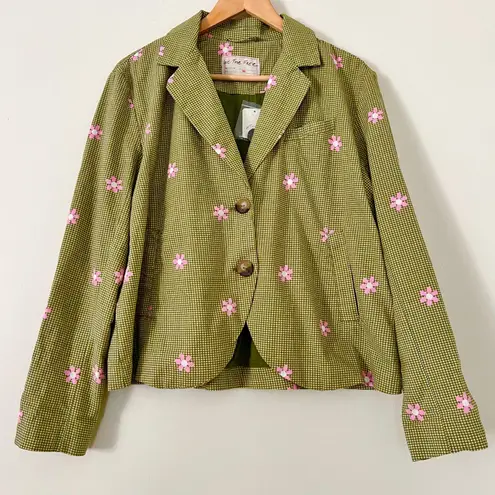 Milly NWT $198 Free People Cali Printed Blazer Jacket XS Green Daisy Flower Pink