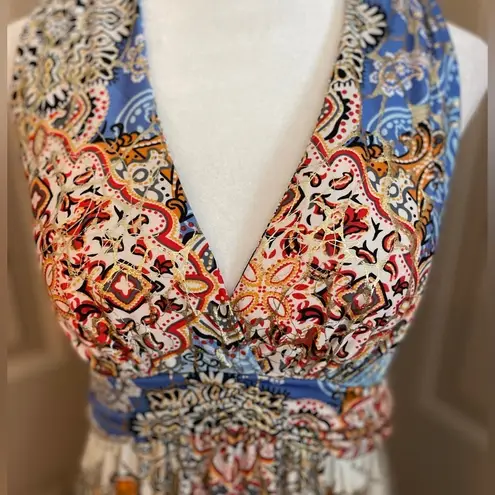 Shoreline halter neck multi print long maxi resortwear dress. Size S/M.