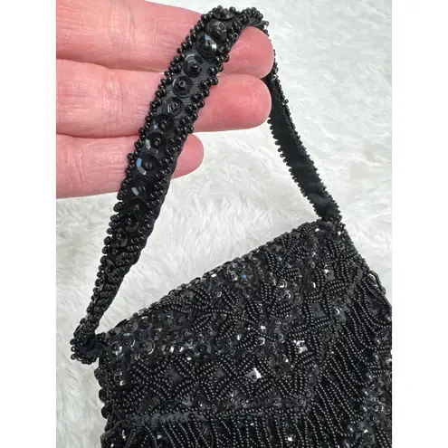 Vintage Mademoiselle Handmade Beaded Black Evening Bag Hong Kong Purse