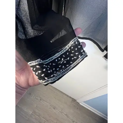 VTG Midnight Velvet Cardigan XL Sheer Black Beaded Elegant Cocktail Party Formal